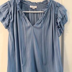 Current Air Light Blue Ruffled Sleeve Silk Blouse